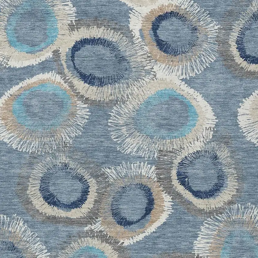 Denim Blue Ivory And Taupe Geometric Washable Indoor Outdoor Area Rug Photo 9