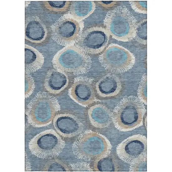 Denim Blue Ivory And Taupe Geometric Washable Indoor Outdoor Area Rug Photo 4