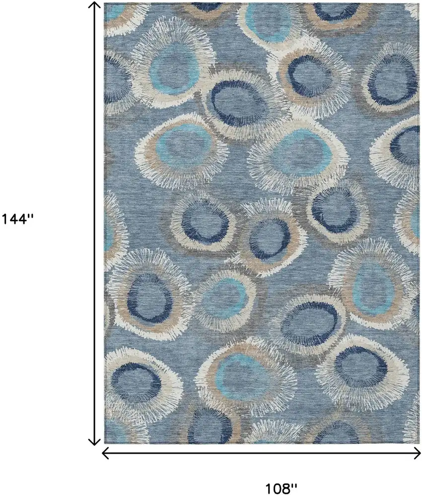 Denim Blue Ivory And Taupe Geometric Washable Indoor Outdoor Area Rug Photo 3