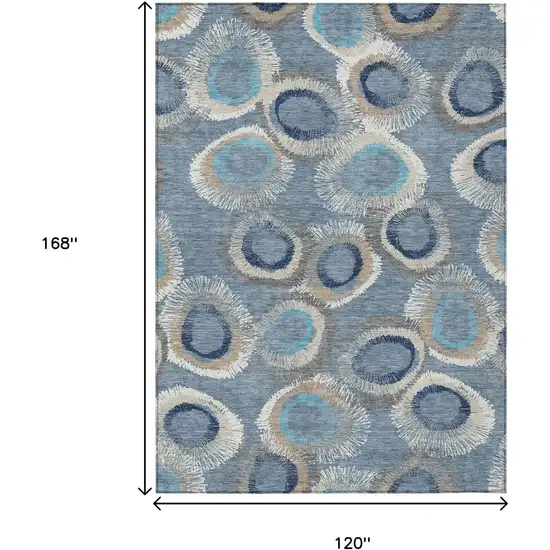 Denim Blue Ivory And Taupe Geometric Washable Indoor Outdoor Area Rug Photo 3