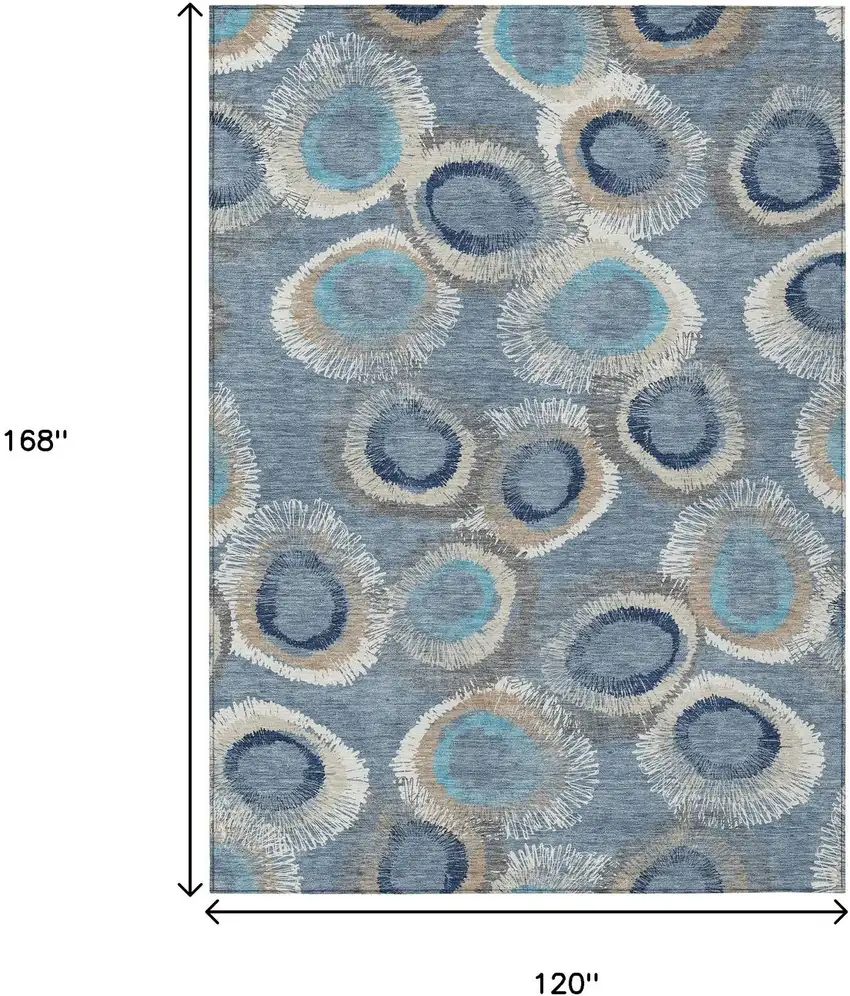 Denim Blue Ivory And Taupe Geometric Washable Indoor Outdoor Area Rug Photo 3