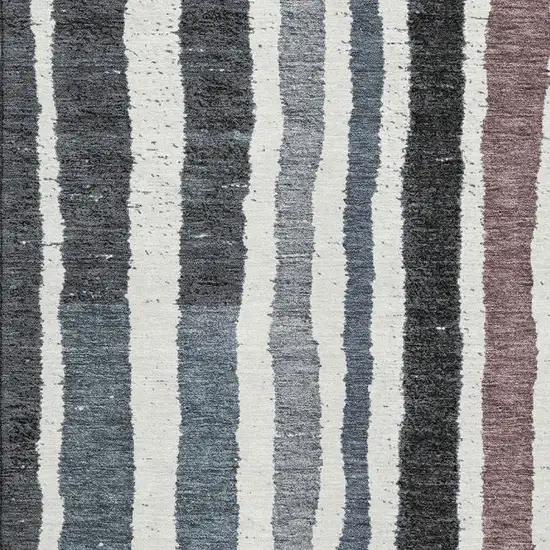 Denim Blue Ivory And Taupe Striped Washable Area Rug With UV Protection Photo 3
