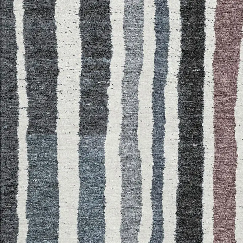 Denim Blue Ivory And Taupe Striped Washable Area Rug With UV Protection Photo 3