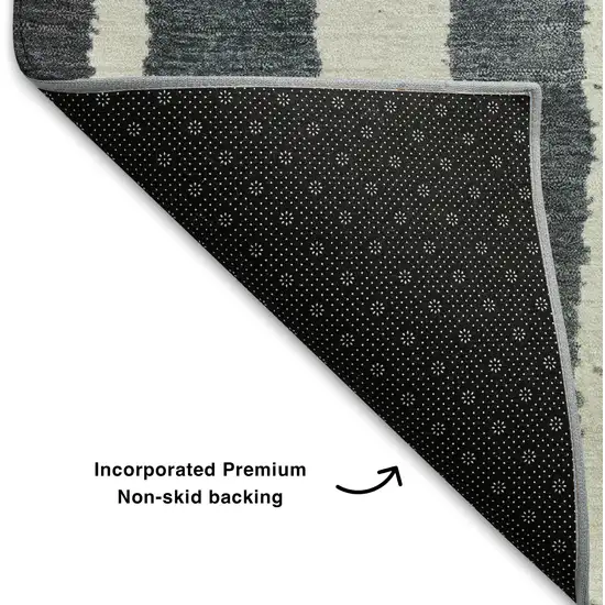 Denim Blue Ivory And Taupe Striped Washable Area Rug With UV Protection Photo 7