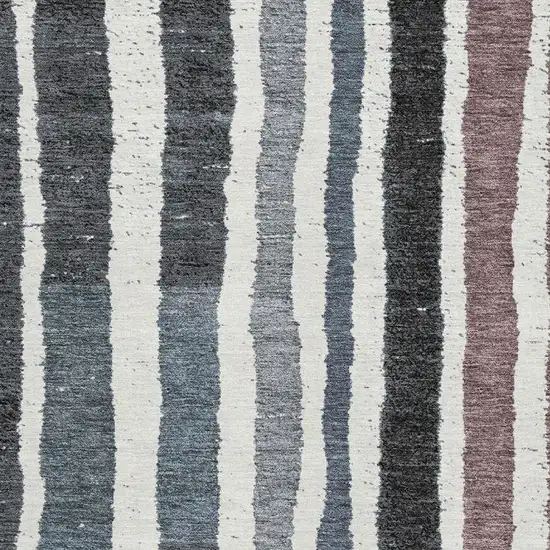 Denim Blue Ivory And Taupe Striped Washable Area Rug With UV Protection Photo 3