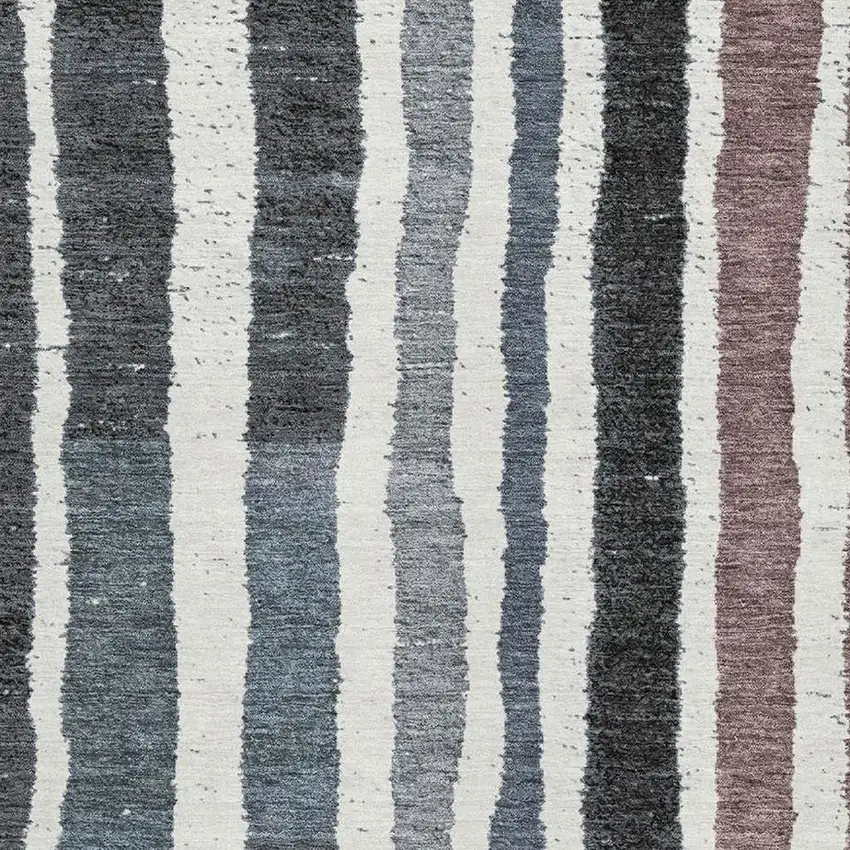 Denim Blue Ivory And Taupe Striped Washable Area Rug With UV Protection Photo 3