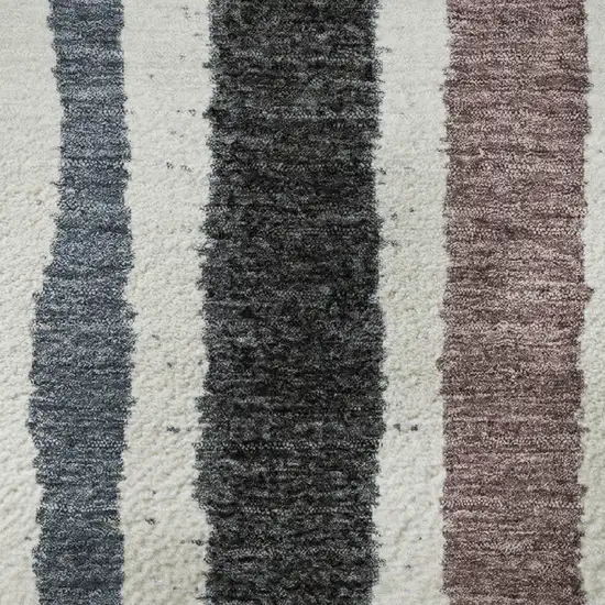 Denim Blue Ivory And Taupe Striped Washable Area Rug With UV Protection Photo 9