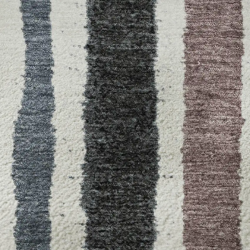 Denim Blue Ivory And Taupe Striped Washable Area Rug With UV Protection Photo 9