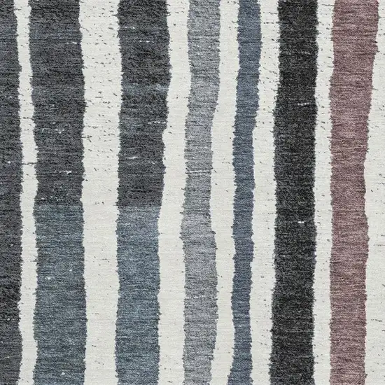 Denim Blue Ivory And Taupe Striped Washable Area Rug With UV Protection Photo 3