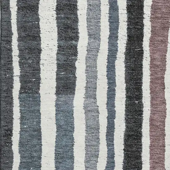 Denim Blue Ivory And Taupe Striped Washable Area Rug With UV Protection Photo 3