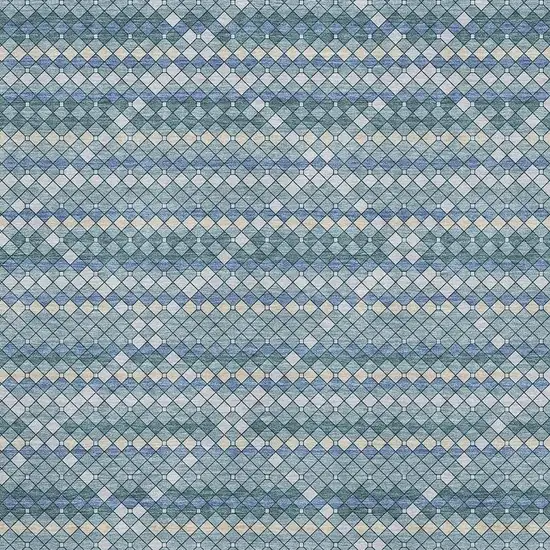 Denim Blue Ivory And Teal Geometric Washable Area Rug With UV Protection Photo 4
