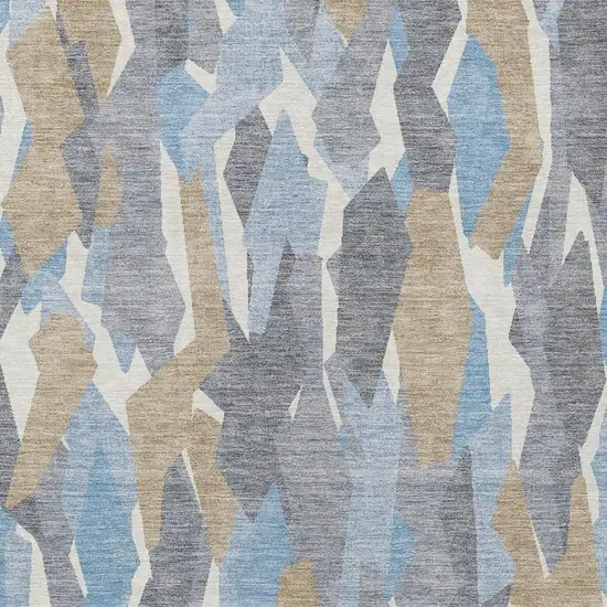 Denim Blue Khaki And Ivory Striped Washable Indoor Outdoor Area Rug Photo 7