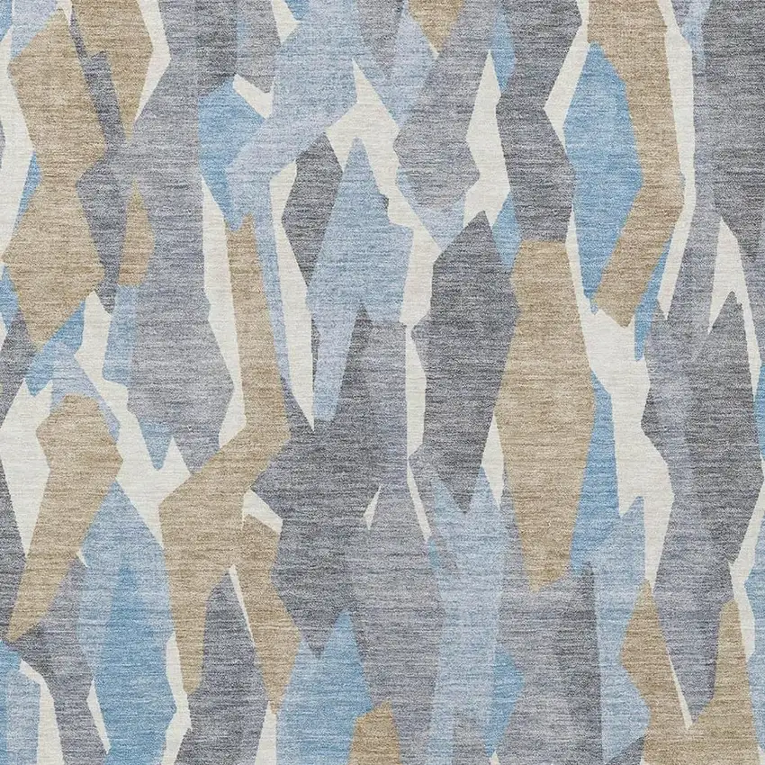 Denim Blue Khaki And Ivory Striped Washable Indoor Outdoor Area Rug Photo 7