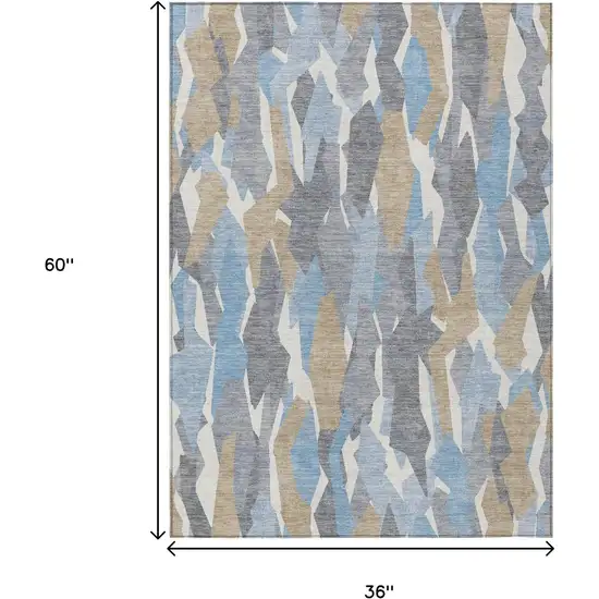 Denim Blue Khaki And Ivory Striped Washable Indoor Outdoor Area Rug Photo 3