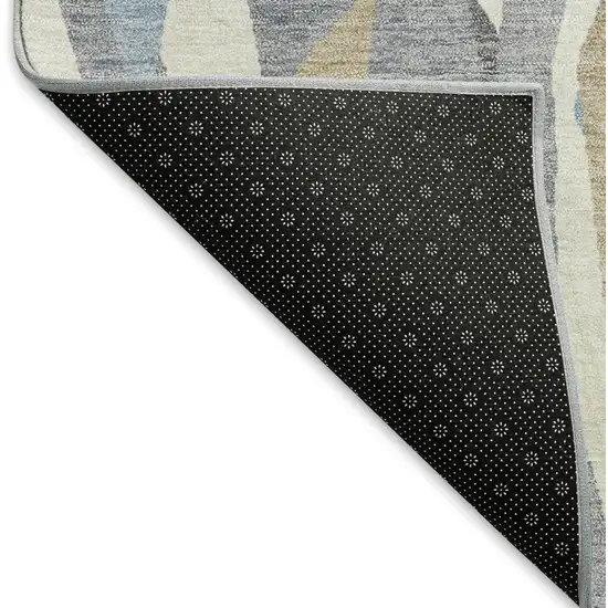 Denim Blue Khaki And Ivory Striped Washable Indoor Outdoor Area Rug Photo 4