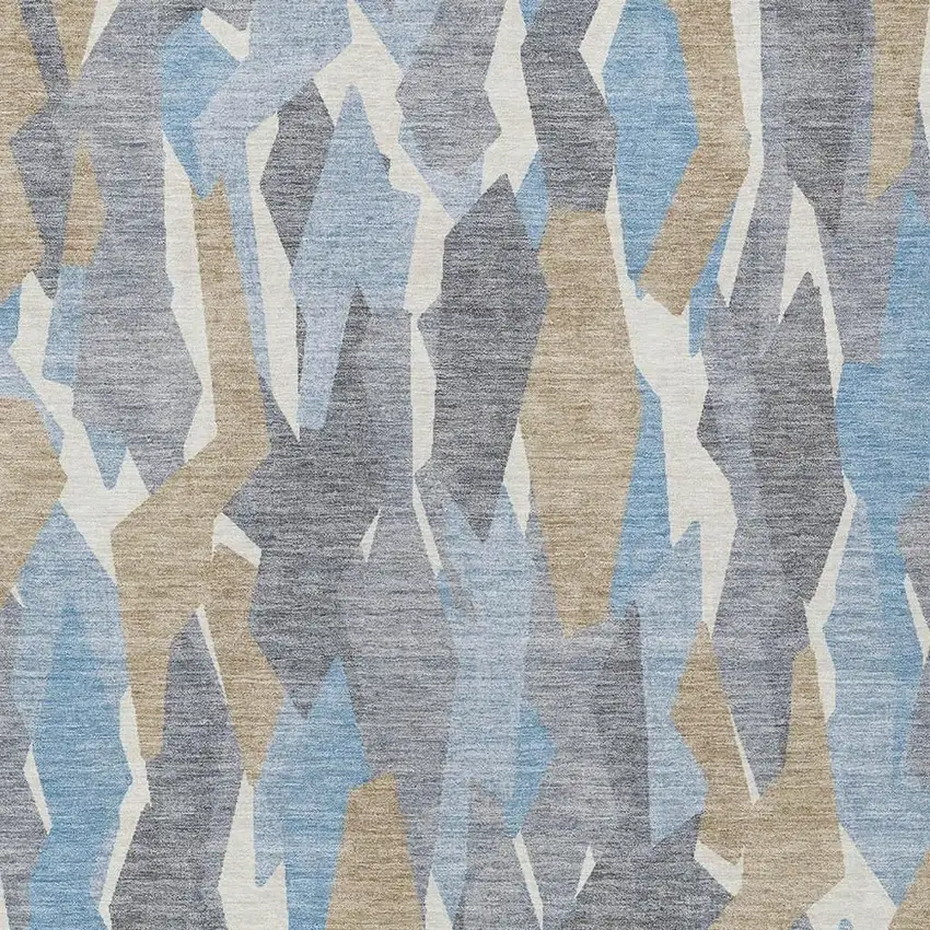 Denim Blue Khaki And Ivory Striped Washable Indoor Outdoor Area Rug Photo 7