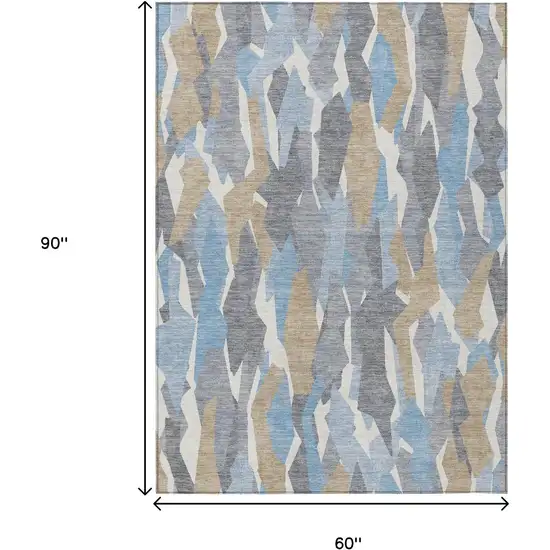 Denim Blue Khaki And Ivory Striped Washable Indoor Outdoor Area Rug Photo 3