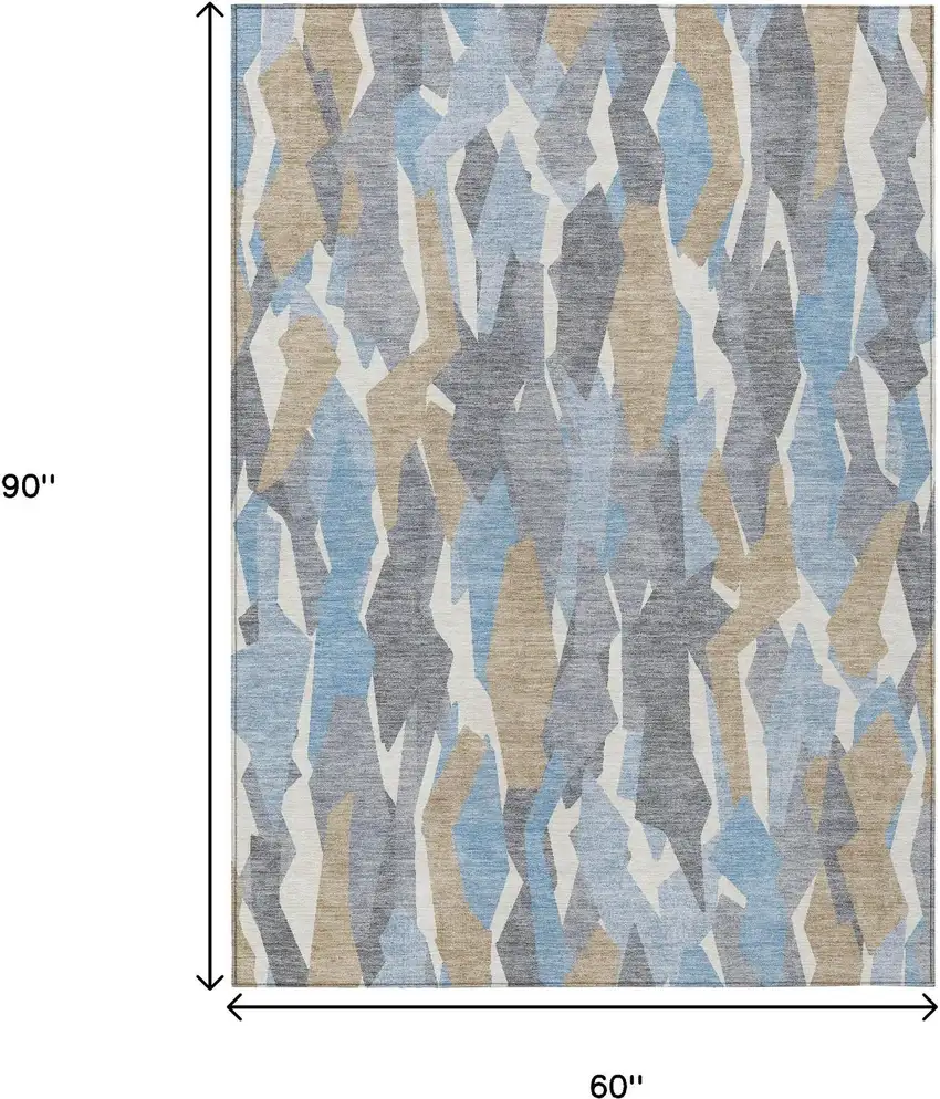 Denim Blue Khaki And Ivory Striped Washable Indoor Outdoor Area Rug Photo 3