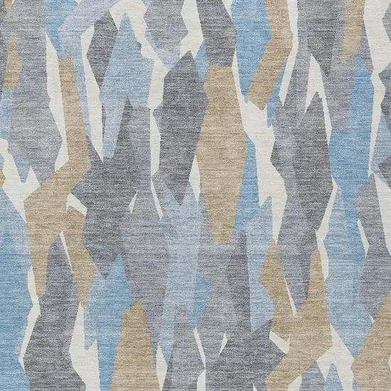 Denim Blue Khaki And Ivory Striped Washable Indoor Outdoor Area Rug Photo 7