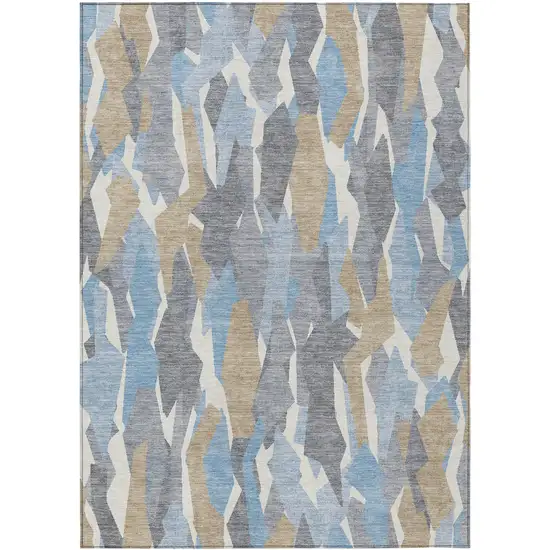 Denim Blue Khaki And Ivory Striped Washable Indoor Outdoor Area Rug Photo 2