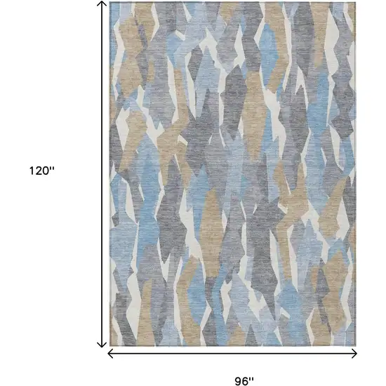 Denim Blue Khaki And Ivory Striped Washable Indoor Outdoor Area Rug Photo 3