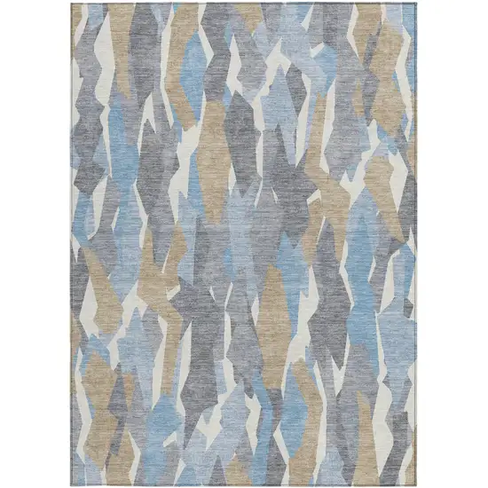 Denim Blue Khaki And Ivory Striped Washable Indoor Outdoor Area Rug Photo 2