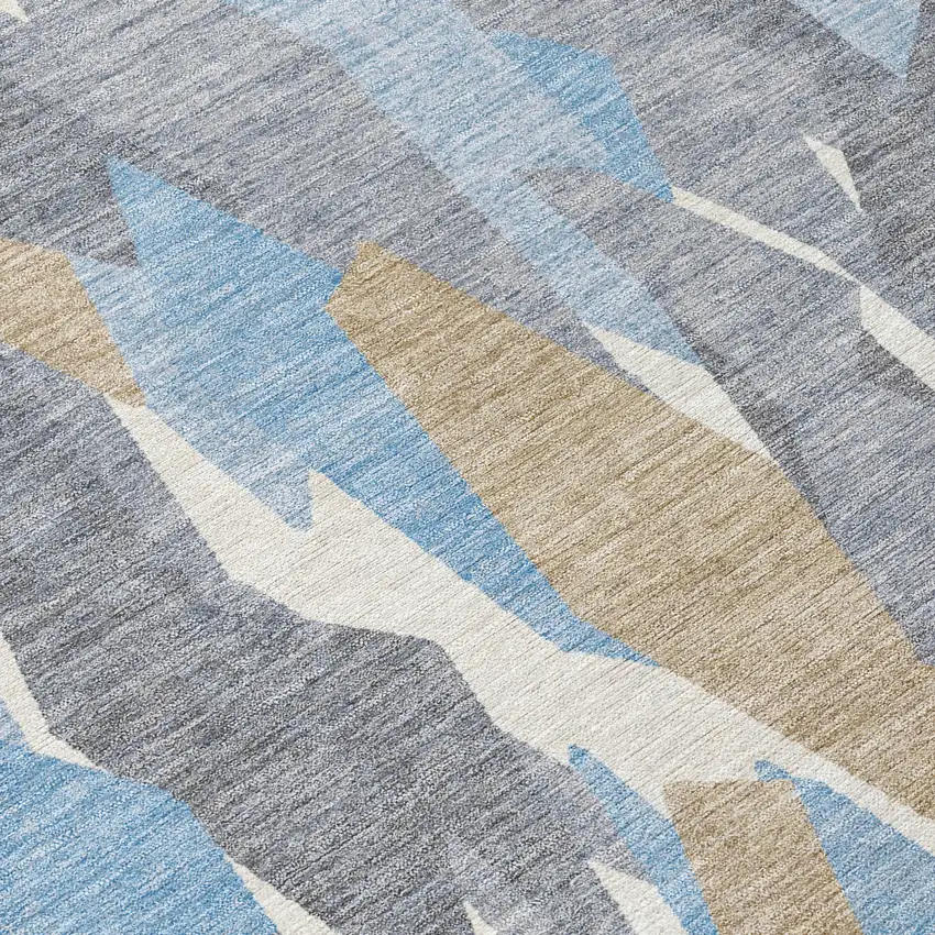 Denim Blue Khaki And Ivory Striped Washable Indoor Outdoor Area Rug Photo 5