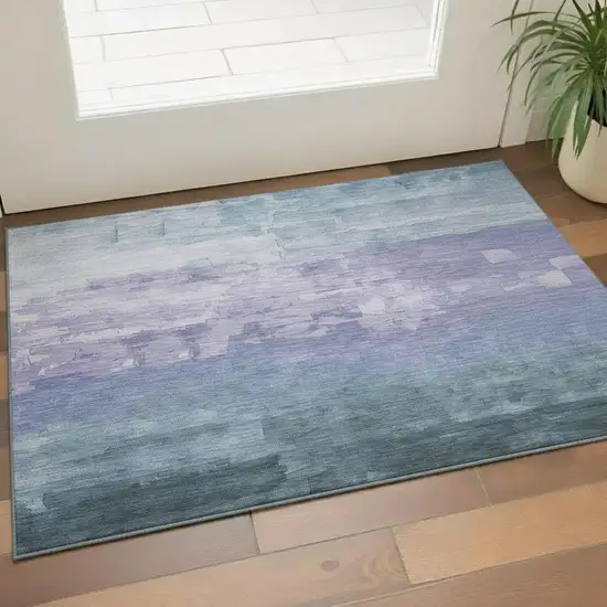 Denim Blue Lavender And Sky Blue Striped Washable Area Rug With UV Protection Photo 2