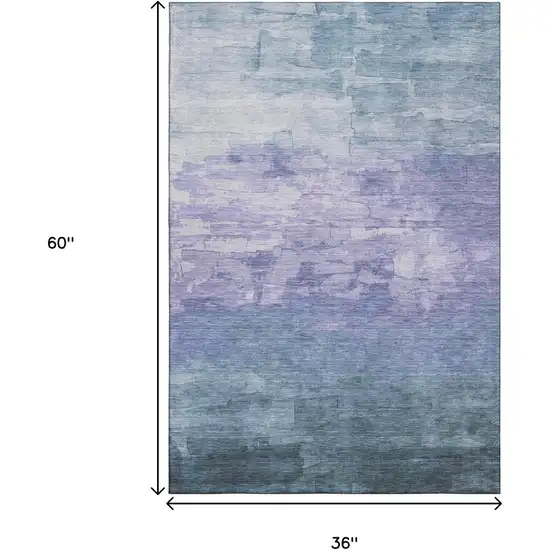 Denim Blue Lavender And Sky Blue Striped Washable Area Rug With UV Protection Photo 3