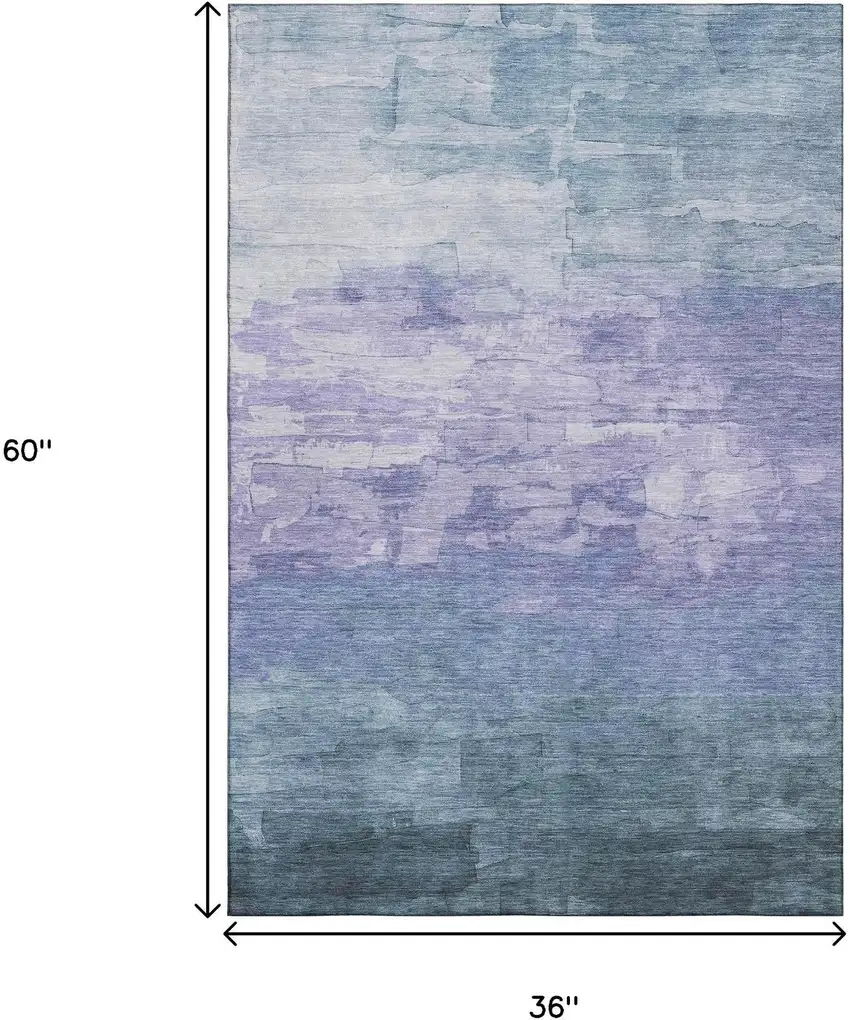 Denim Blue Lavender And Sky Blue Striped Washable Area Rug With UV Protection Photo 3