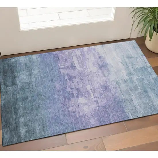 Denim Blue Lavender And Sky Blue Striped Washable Area Rug With UV Protection Photo 1