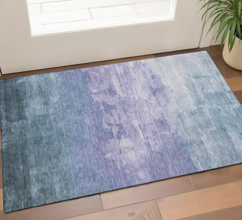 Denim Blue Lavender And Sky Blue Striped Washable Area Rug With UV Protection Photo 1