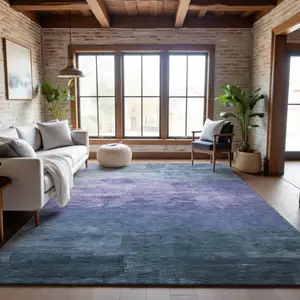 Photo of Denim Blue Lavender And Sky Blue Striped Washable Area Rug With UV Protection