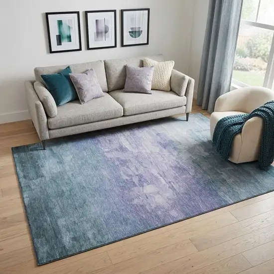 Denim Blue Lavender And Sky Blue Striped Washable Area Rug With UV Protection Photo 1