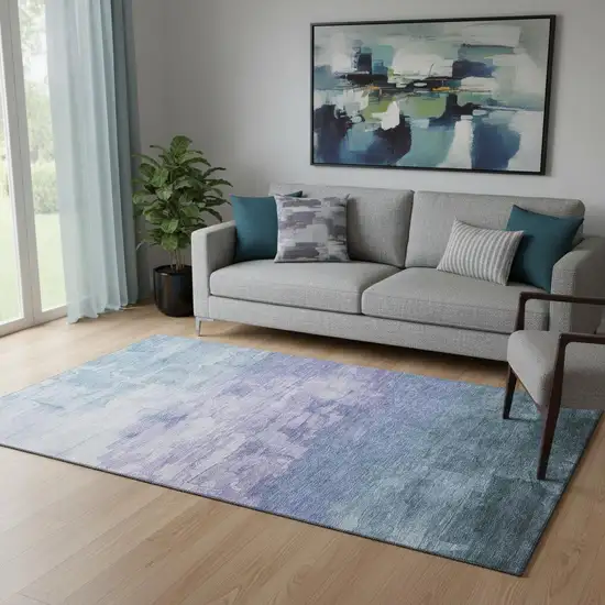 Denim Blue Lavender And Sky Blue Striped Washable Area Rug With UV Protection Photo 2