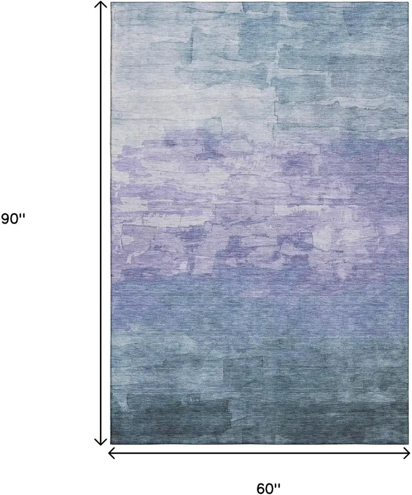 Denim Blue Lavender And Sky Blue Striped Washable Area Rug With UV Protection Photo 7