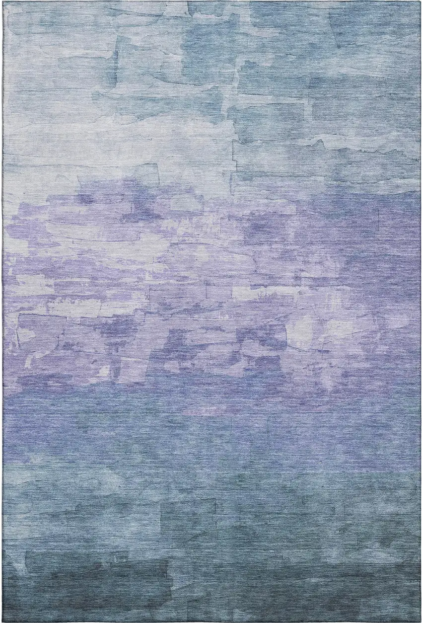 Denim Blue Lavender And Sky Blue Striped Washable Area Rug With UV Protection Photo 1