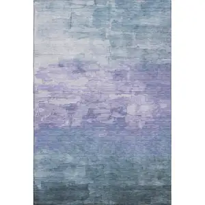 Photo of Denim Blue Lavender And Sky Blue Striped Washable Area Rug With UV Protection