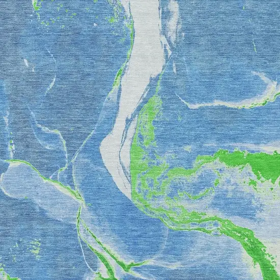 Denim Blue Lime Green And Ivory Abstract Washable Area Rug With UV Protection Photo 2