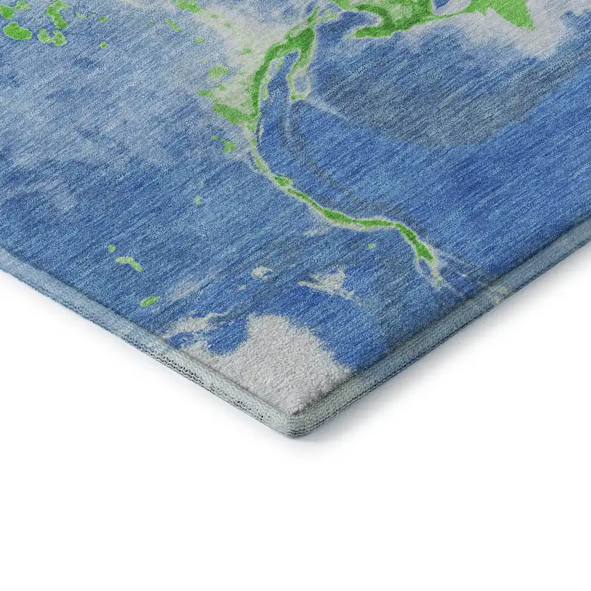 Denim Blue Lime Green And Ivory Abstract Washable Area Rug With UV Protection Photo 6
