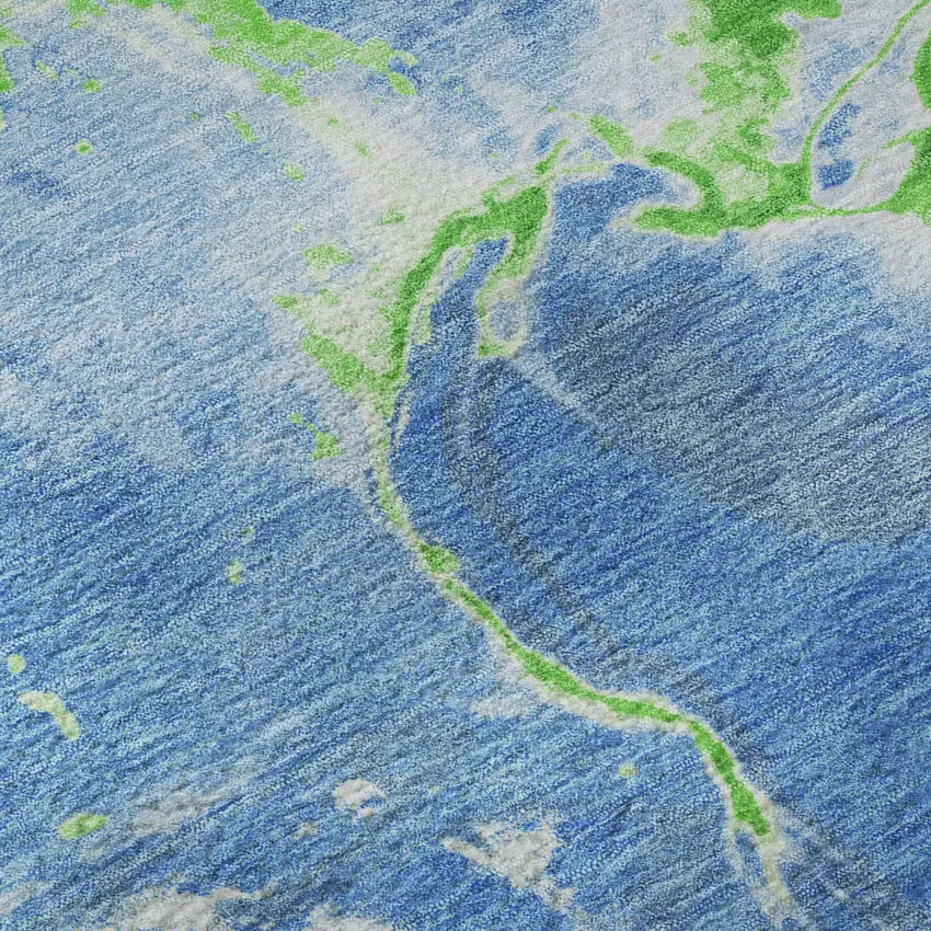 Denim Blue Lime Green And Ivory Abstract Washable Area Rug With UV Protection Photo 8