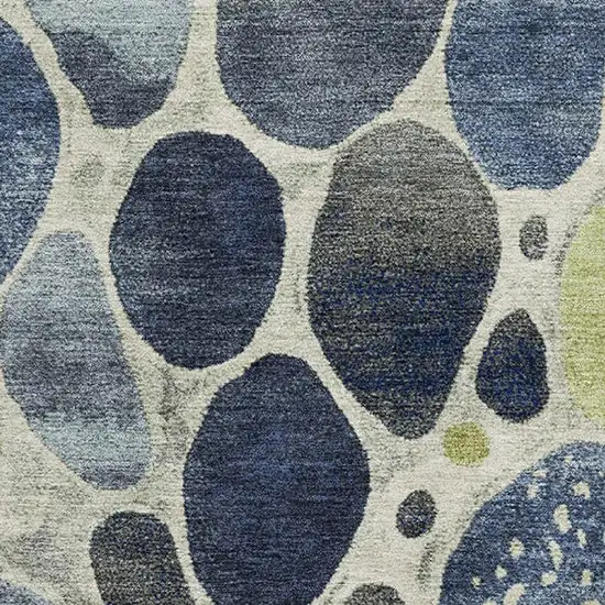 Denim Blue Lime Green And Ivory Geometric Washable Area Rug With UV Protection Photo 3