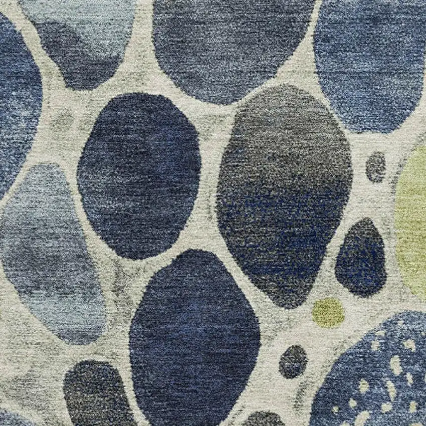 Denim Blue Lime Green And Ivory Geometric Washable Area Rug With UV Protection Photo 3