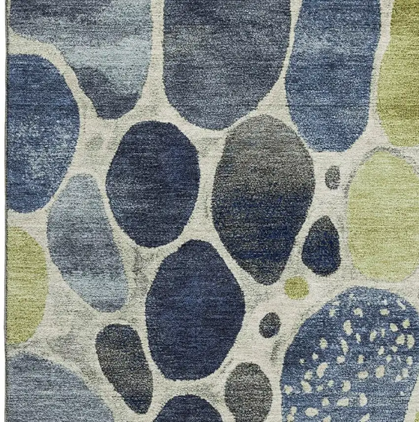 Denim Blue Lime Green And Ivory Geometric Washable Area Rug With UV Protection Photo 4