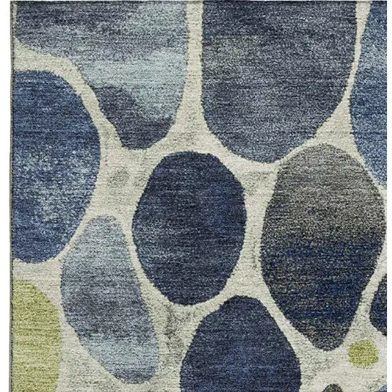 Denim Blue Lime Green And Ivory Geometric Washable Area Rug With UV Protection Photo 3
