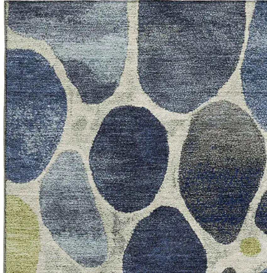 Denim Blue Lime Green And Ivory Geometric Washable Area Rug With UV Protection Photo 3