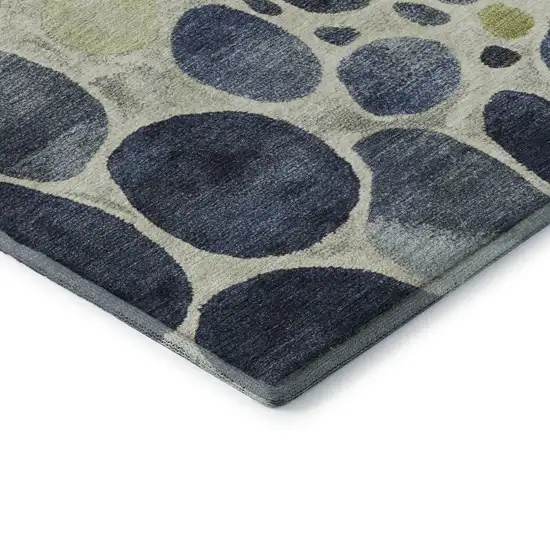 Denim Blue Lime Green And Ivory Geometric Washable Area Rug With UV Protection Photo 8