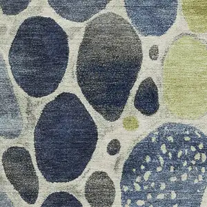 Photo of Denim Blue Lime Green And Ivory Geometric Washable Area Rug With UV Protection