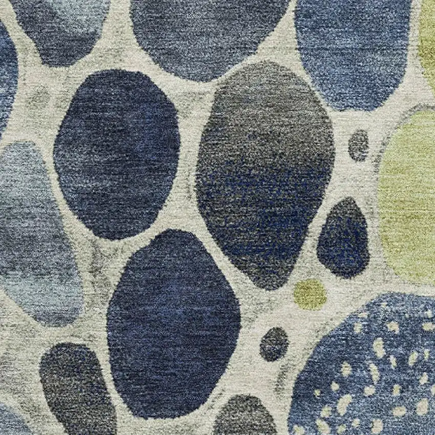 Denim Blue Lime Green And Ivory Geometric Washable Area Rug With UV Protection Photo 3