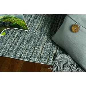 Photo of Denim Blue Machine Woven UV Treated Abstract Lines Indoor Outdoor Area Rug